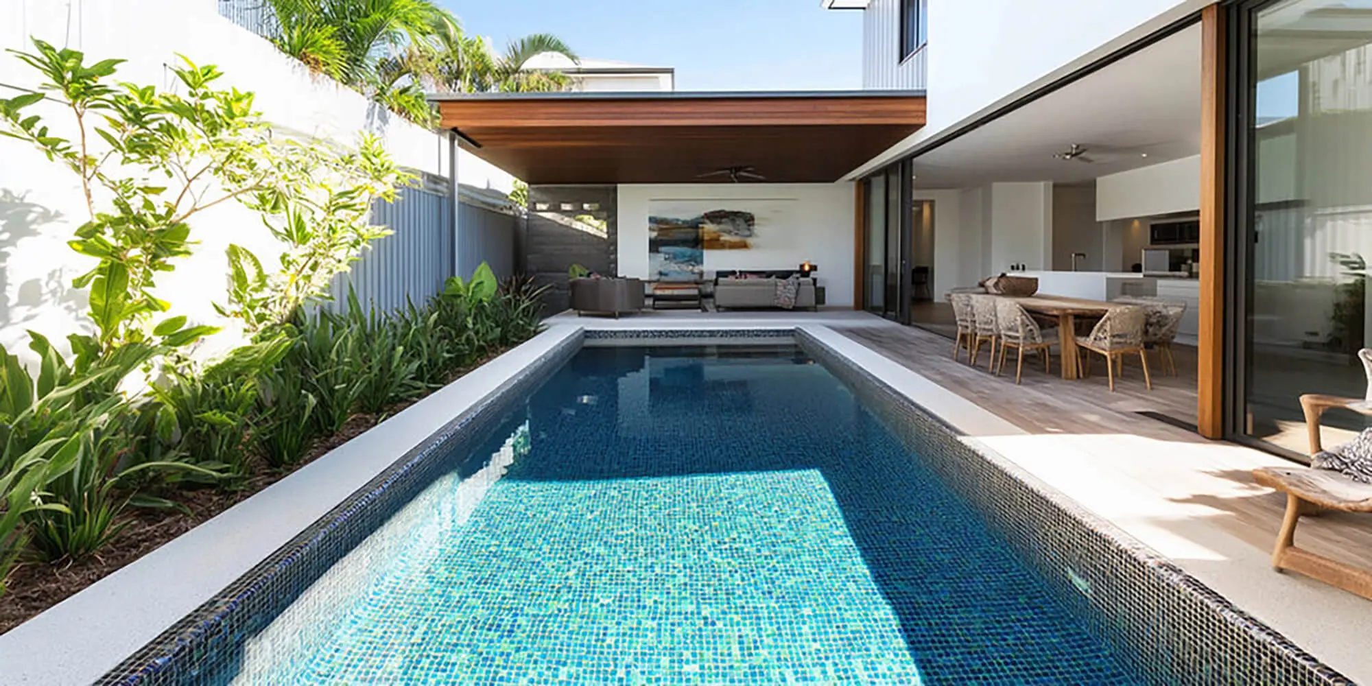 Luxury outdoor space with pool and outdoor living area showing plumbing and gas lines for luxury outdoor spaces integrated into the design