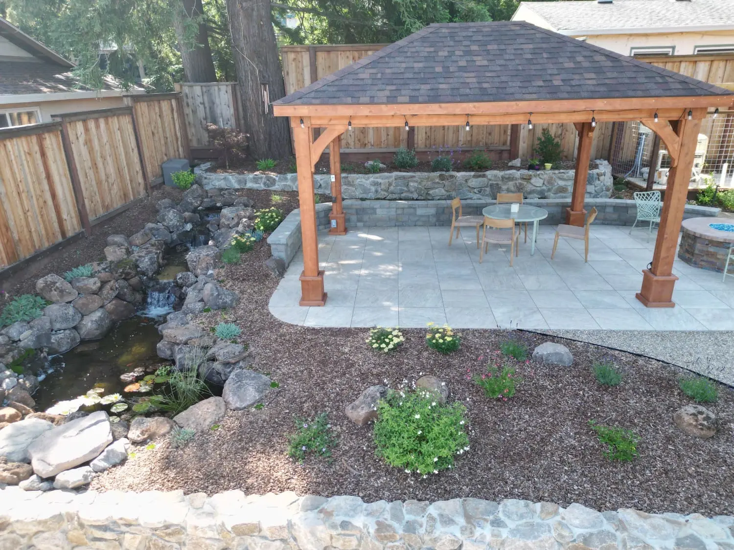 Custom wooden pergola and patio carpentry service by Keystone Yards in Napa, CA.