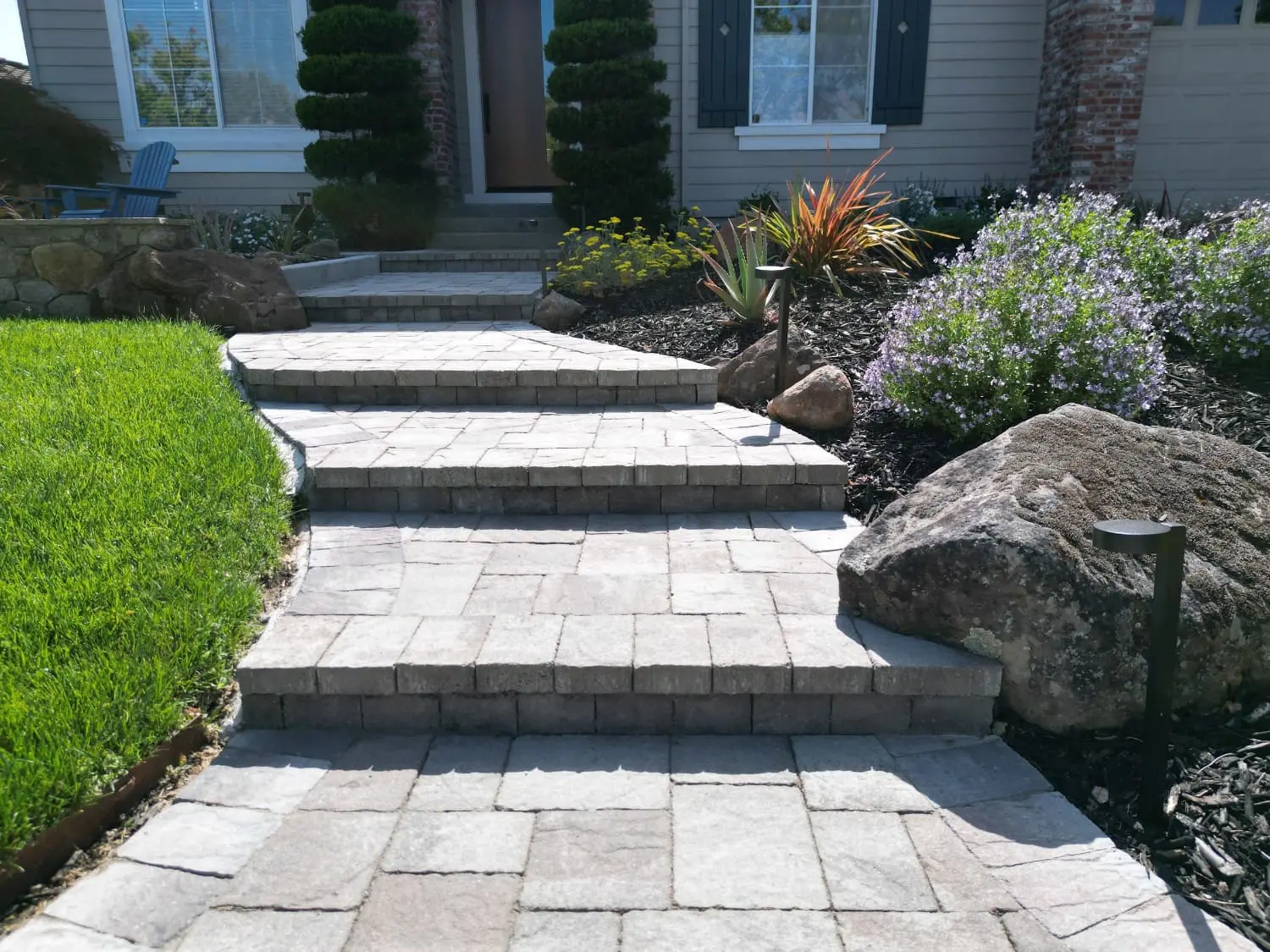 Custom stone steps and paver walkway installation by Keystone Yards in Napa, CA