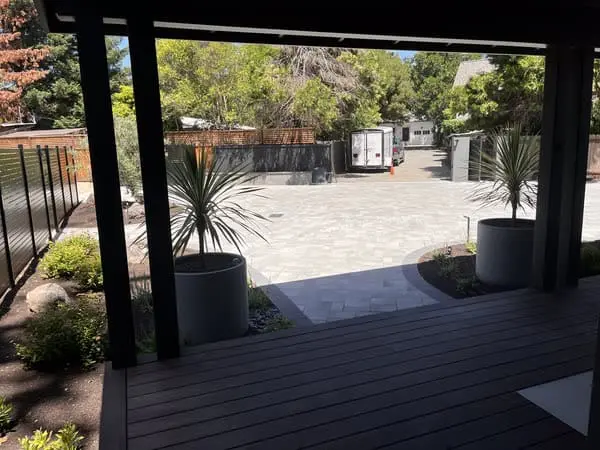 Custom outdoor deck patio and modern hardscaping design for residential landscaping in Napa, CA.