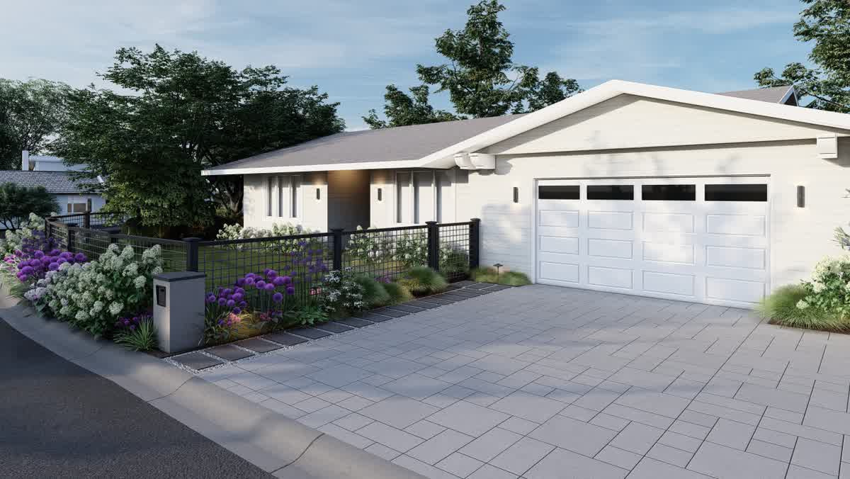3D landscape design and paver driveway rendering in Napa, CA by Keystone Yards.