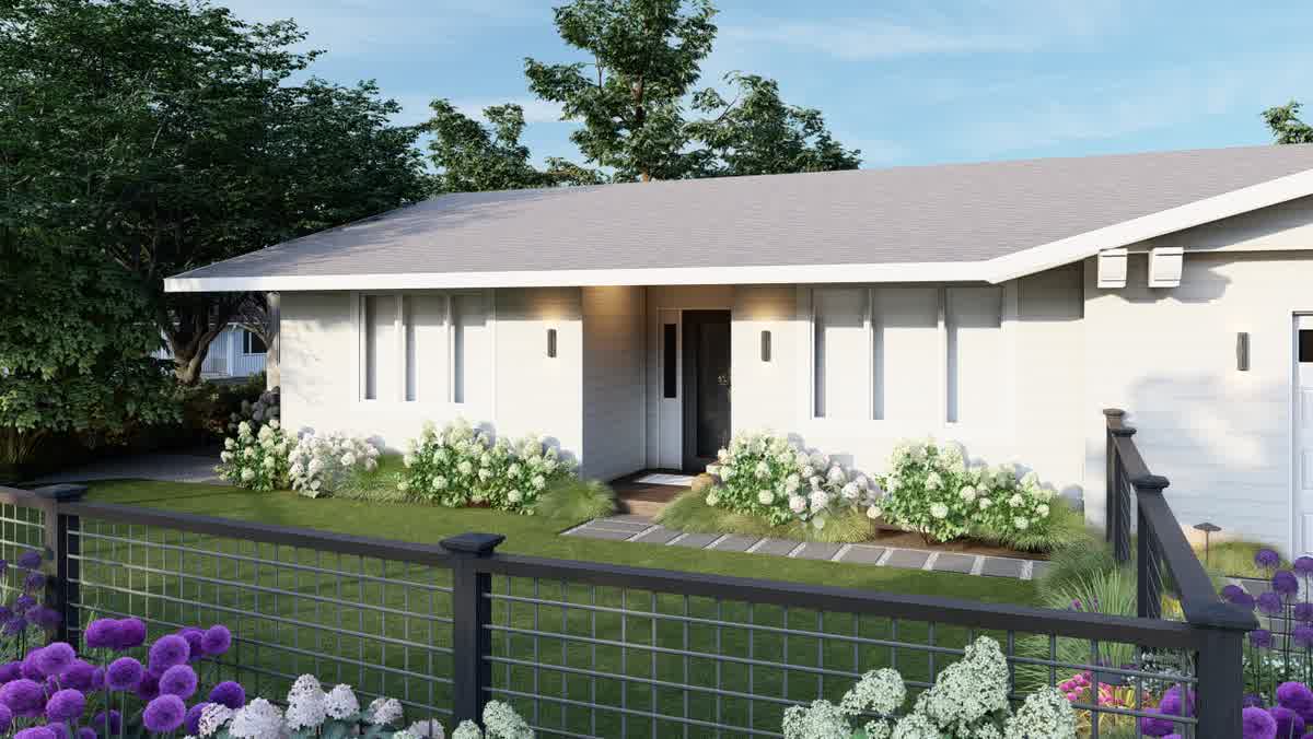 3D front yard landscape design and modern home exterior rendering in Napa, CA by Keystone Yards.