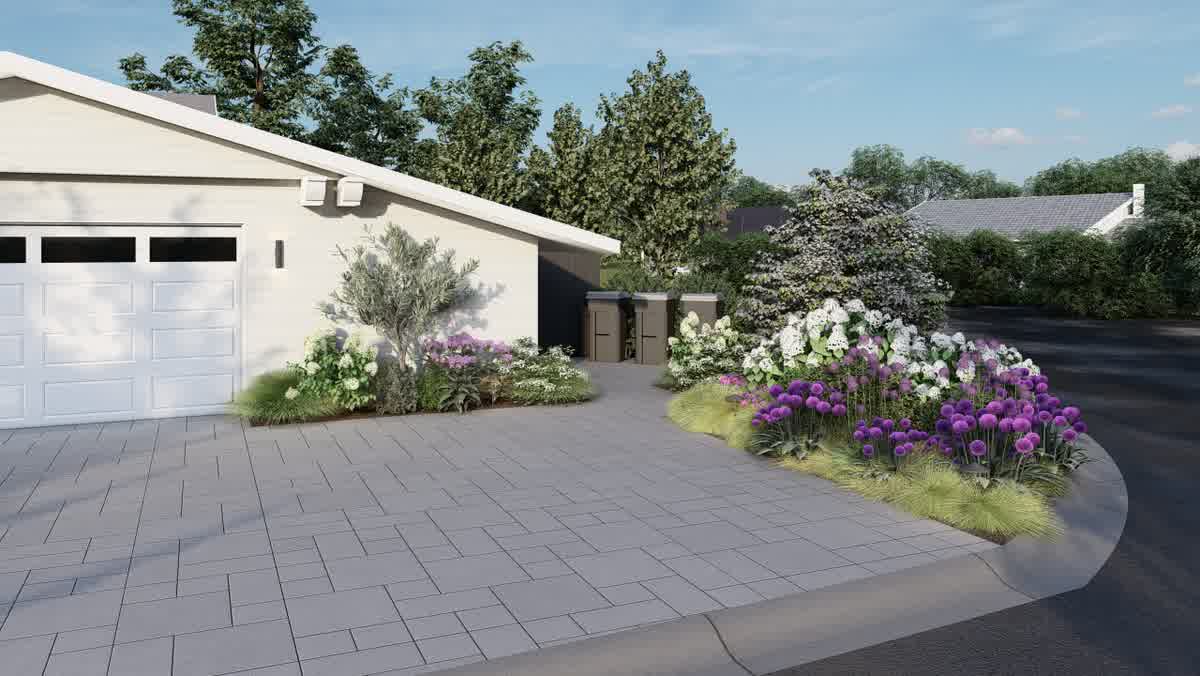 3D landscape design and paver driveway rendering in Napa, CA by Keystone Yards.